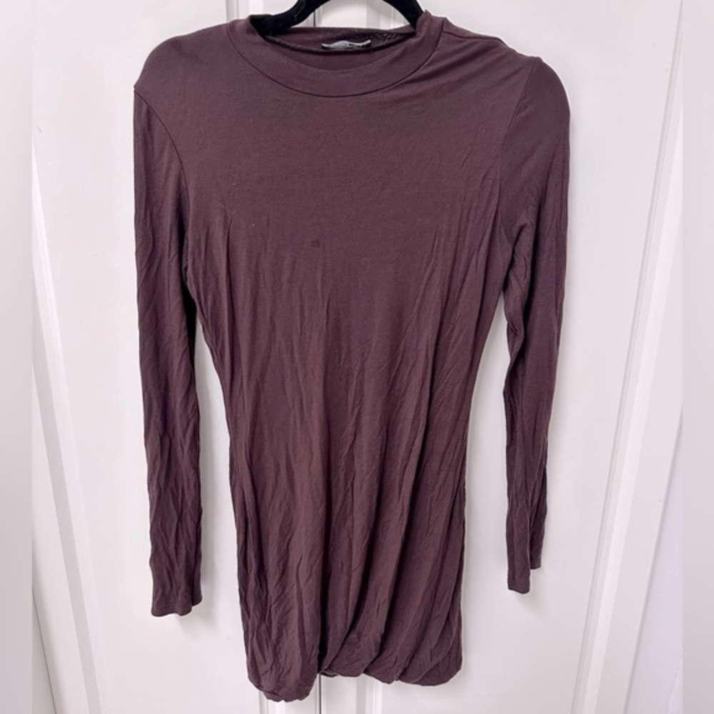 Brown long sleeve cotton bodycon short mini dress for women size L